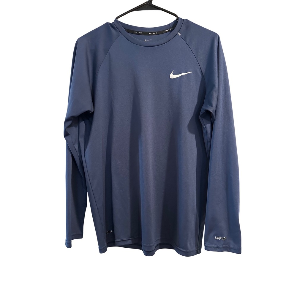 Nike Swim Mens Dri-FIT Long Sleeve Rash Guard Navy Blue UPF 40+ Shirt Size Small